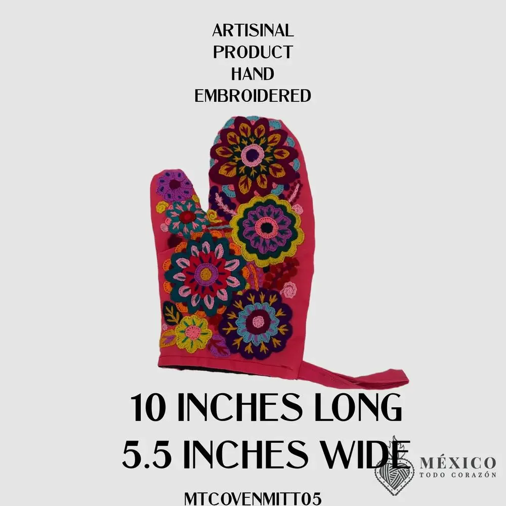 Mexican hand embroidered oven mitt xmas gift mothers day one of a kind